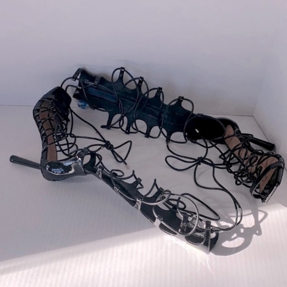 NEW Gianni Bini Rydelle Gladiator Patent Leather Knee High Sandals Heels Summer - Picture 6 of 11
